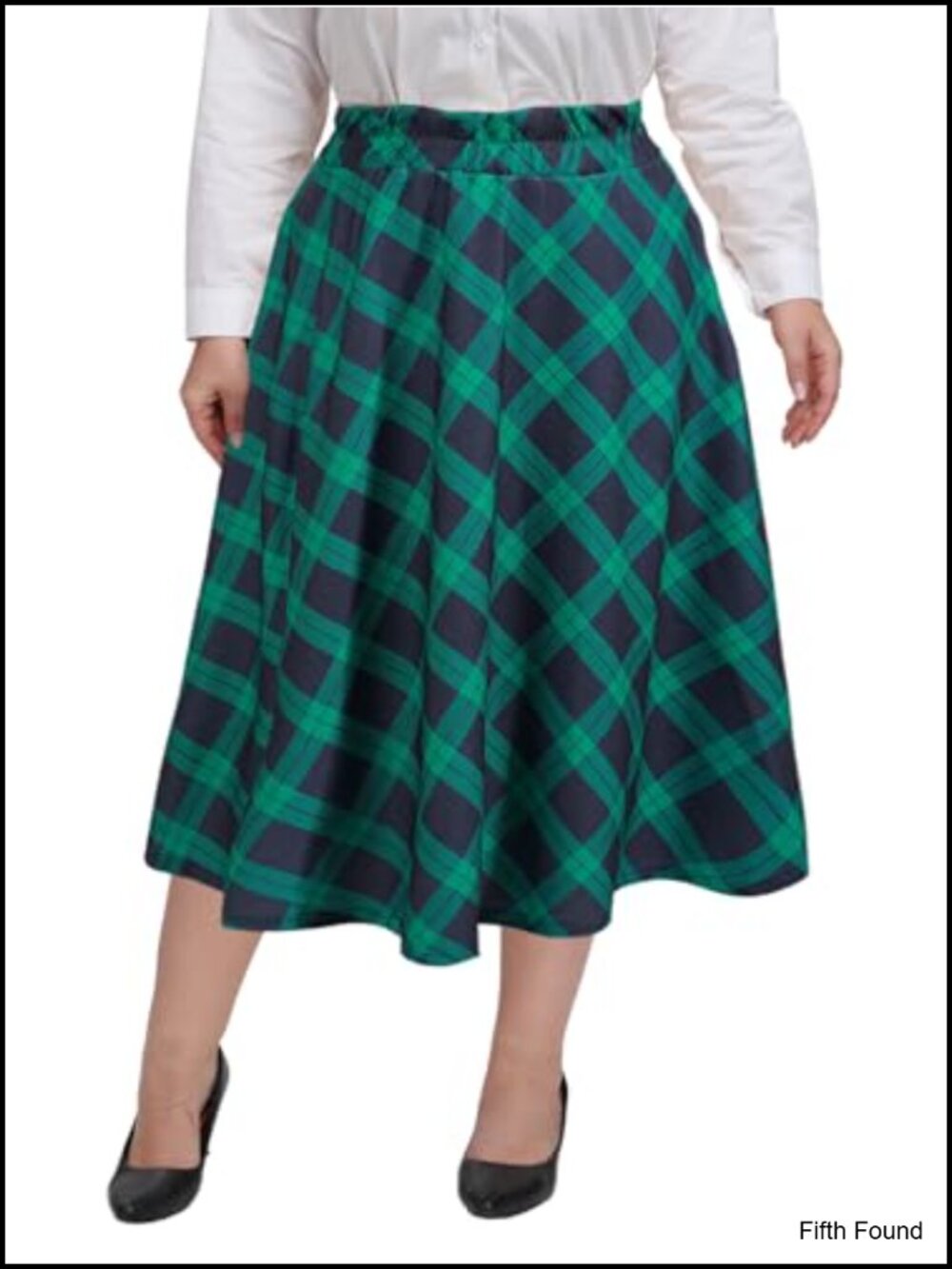 Plus Size Midi Skirt A-Line Flared Skater High Elastic Waist with Pockets